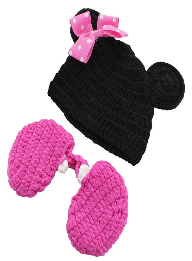 Jastore Photography Prop Baby Costume Cute Crochet Knitted Hat Cap Girl Boy Diaper Shoes Mouse (Pink) - Image 5